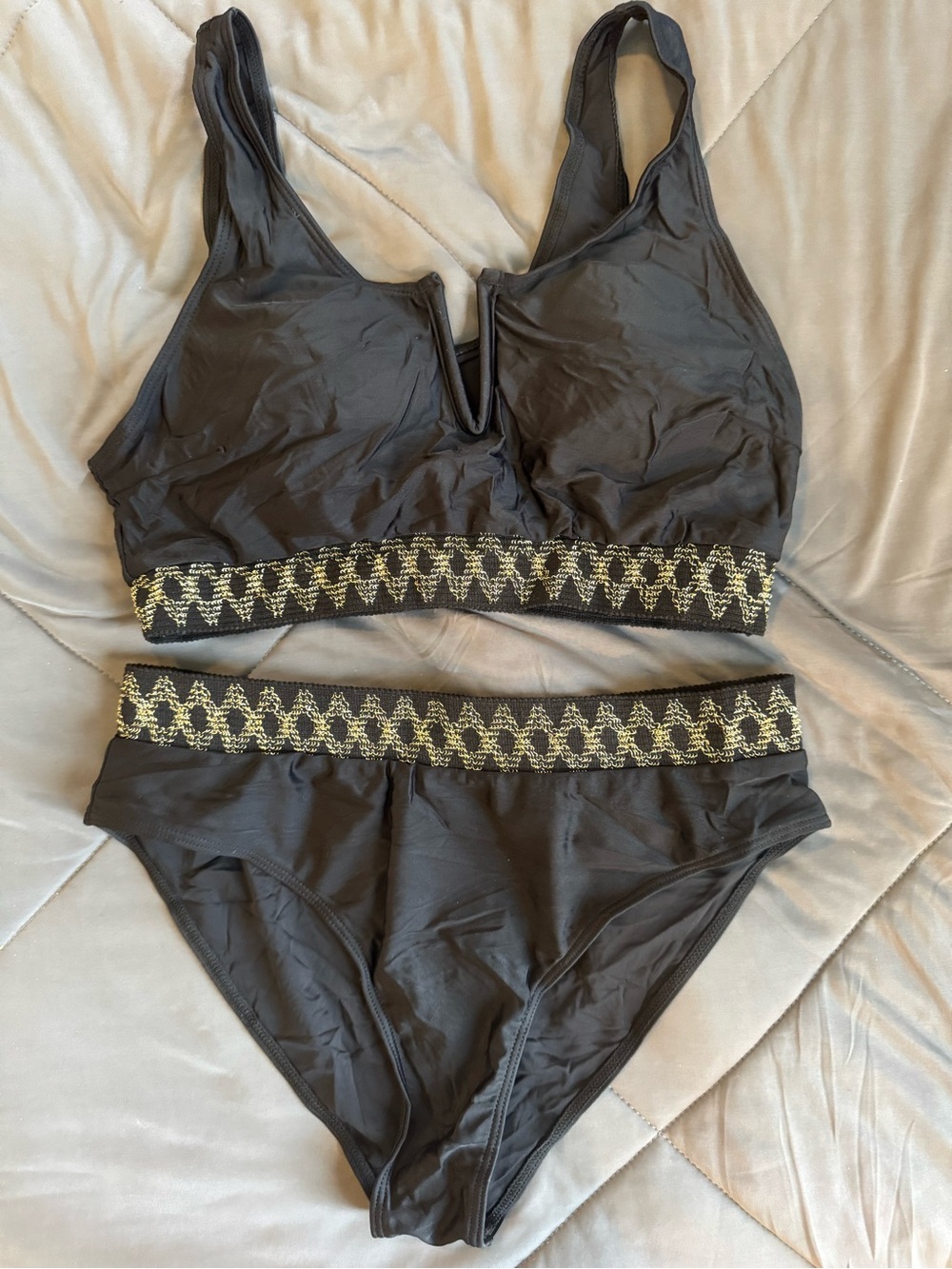 NWOT Women’s Black Bikini Set with Gold Accent Band